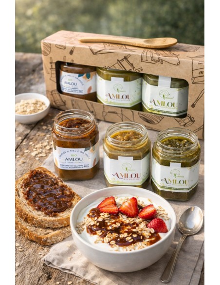 Coffret amlou gourmet – trio pistache, courge & traditionnel (3×120 g)