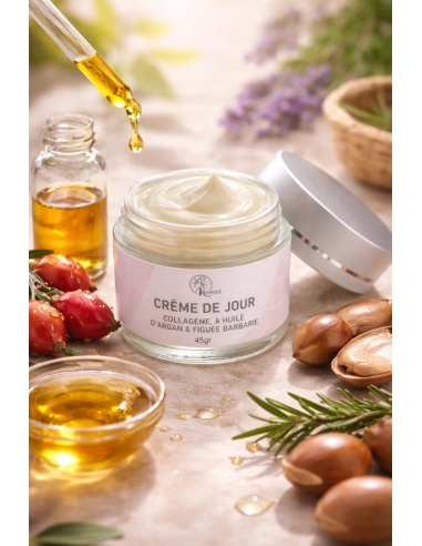 Crème de jour anti âge au collagène, huile de pépin de figue de barbarie et huile d’argan-45G-